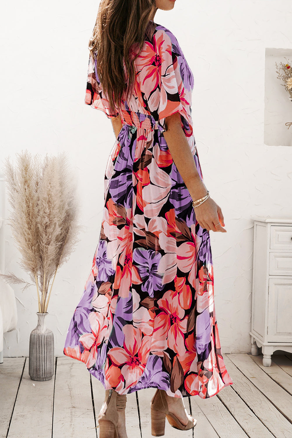 Plunge Printed Split Midi Dress - store name